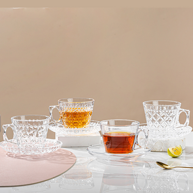 New style coffee cups and saucers, European luxurious and simple glass coffee cups with saucers, exquisite British tea cups for export Specification drawing