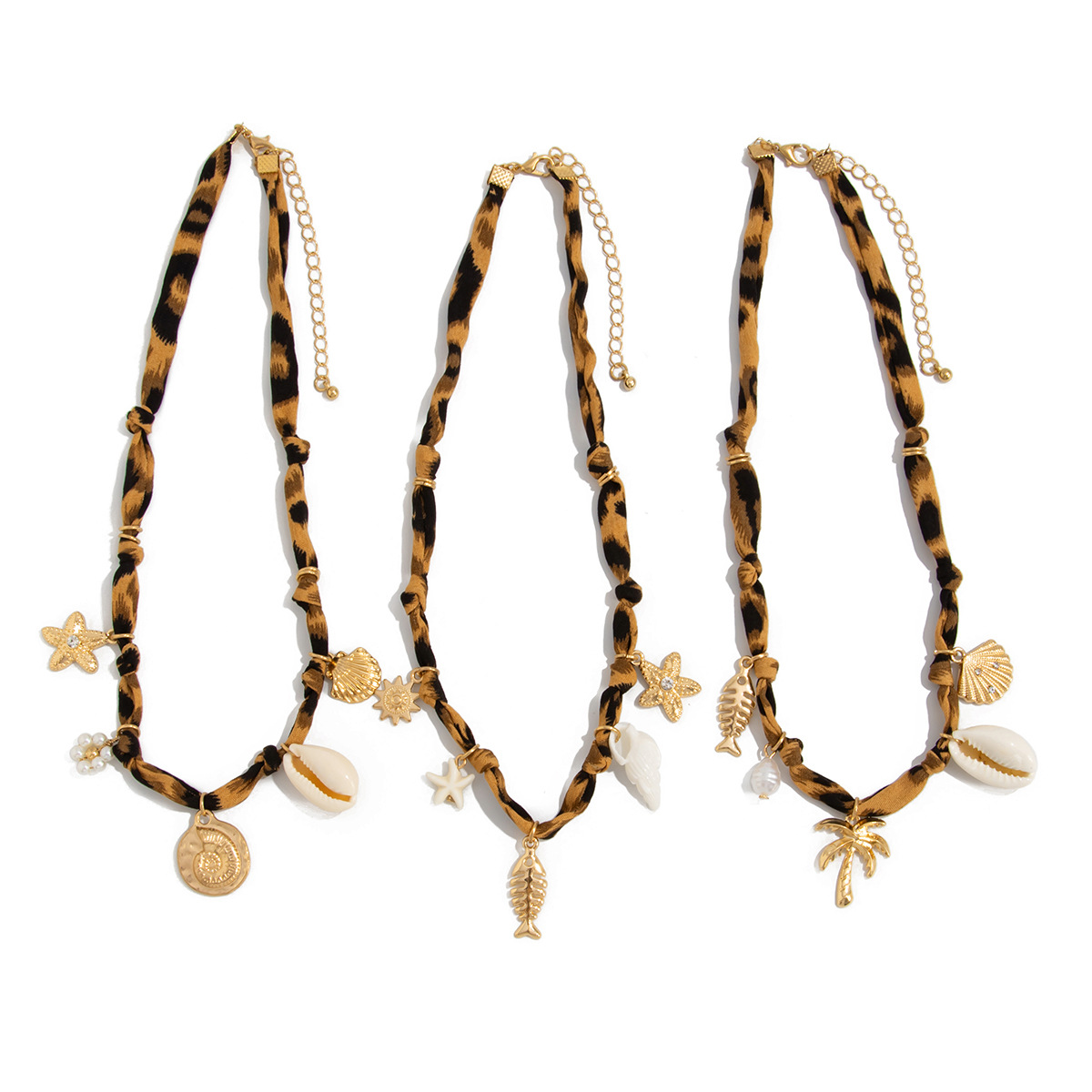 European and American cross-border jewelry, beach casual style, starfish and conch pendant necklace, sweet and cool girl, leopard print collarbone chain, girl Item Picture