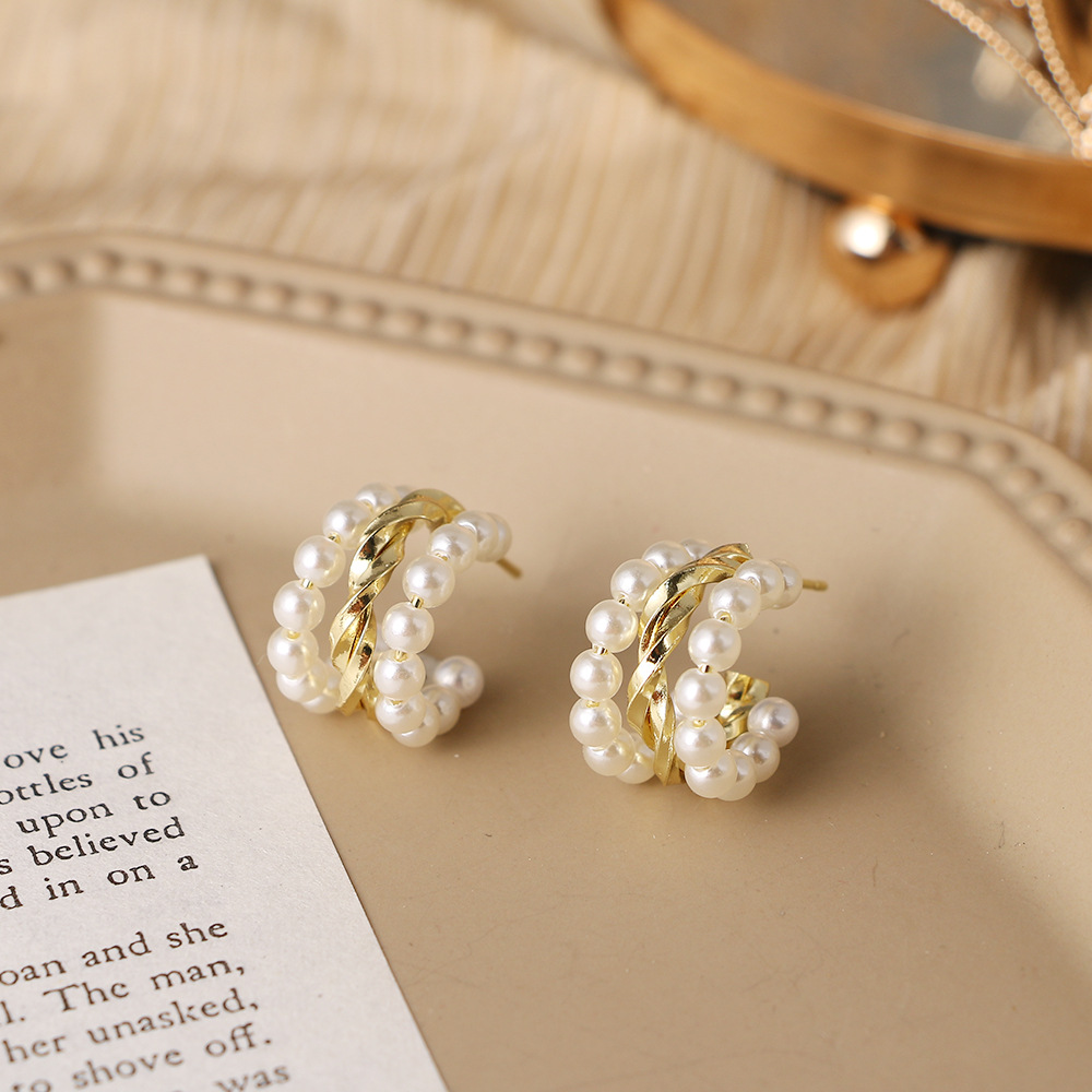 Korean pearl earring set, retro style, hand-woven earring accessories, ins stud earrings, women's accessories 2146 Specification drawing
