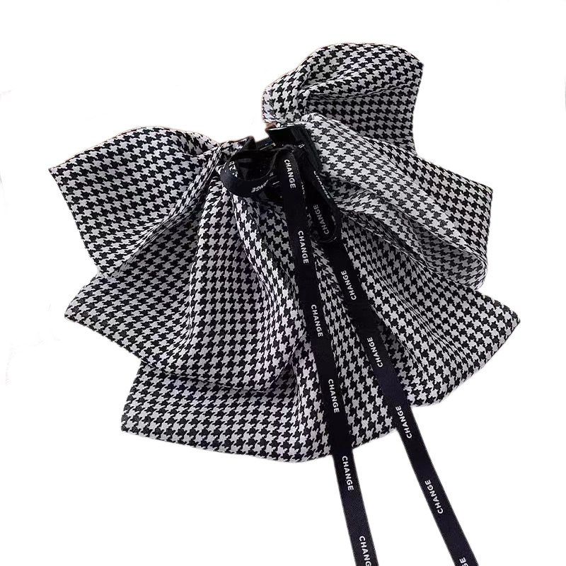 Korean-style super fairy thousand-bird checkered multi-layer bow grab clip with a high-end feel, semi-tied hair bun shark clip at the back of the head Item Picture