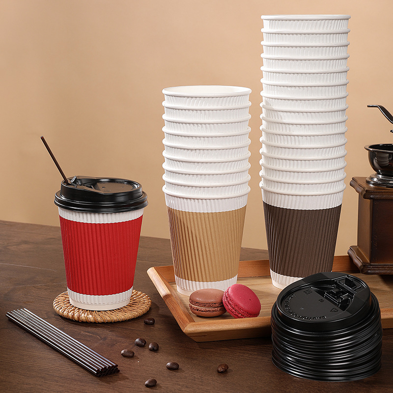 Beautiful Ya coffee cups with LIDS, milk tea cups, takeout packaging paper cups, whole cases of hot drinks, commercial thickened general merchandise wholesale details Picture