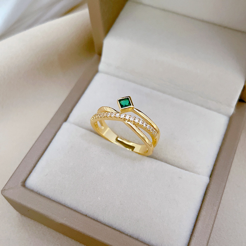【 Real Gold 】 Cross-green full diamond ring with adjustable opening, simple Japanese-style bracelet, couple rings Application Scenario