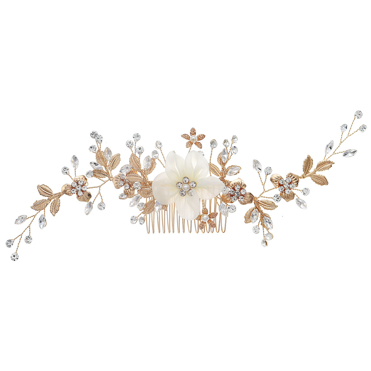 European and American bride accessories, hand-combed hair accessories, wedding banquet ancient-style updo accessories, leaf and flower golden hair combs Item Picture