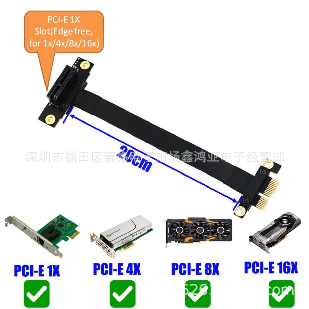 PCI-E 3.0 extension cable 1X to 1X graphics card adapter card extension cable, full-speed stable 180 degrees and 90 degrees details Picture