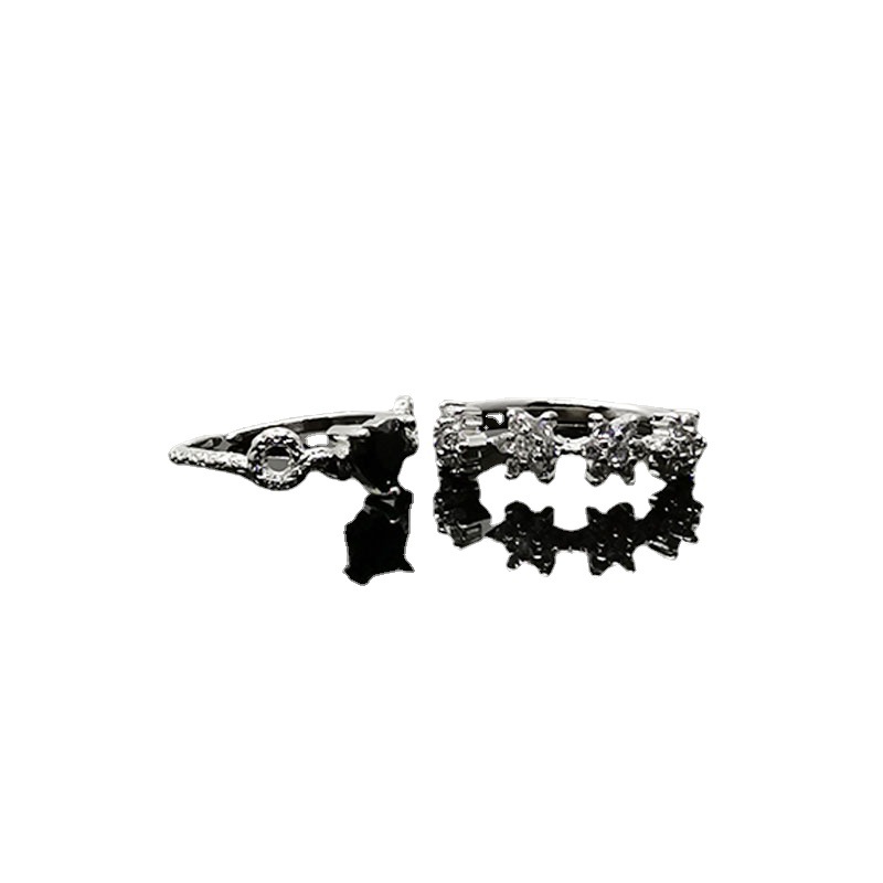 Exquisite zircon star flower heart black zircon slightly set open ring feminine ins cold style ring trend Item Picture