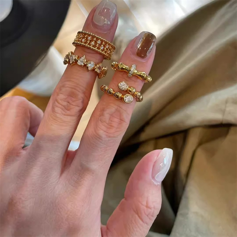 vintage brushed ring for women, exquisite beaded lace, zircon, bamboo joint, high-end style new ring Application Scenario