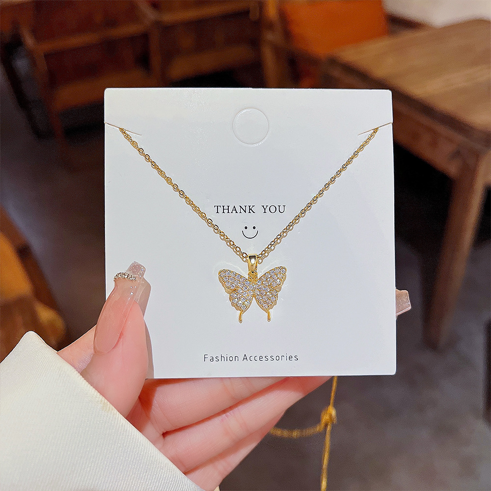 New butterfly necklace for women wholesale, light luxury, niche zircon pendant, popular on Instagram, versatile and stylish collarbone chain trend Specification drawing