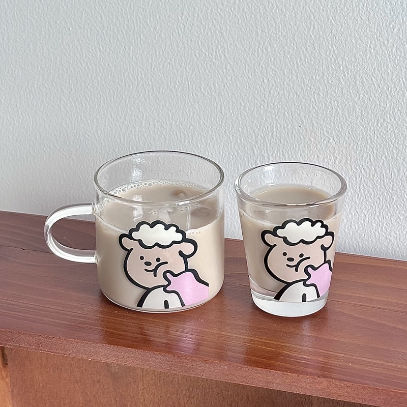 New Year's ins high borosilicate household glass cups, one-person drinking tea sets, glass water sets, gift boxes, couple cups Specification drawing
