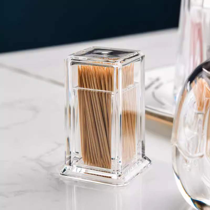 Thickened acrylic toothpick box, transparent toothpick bottle, round or square plastic toothpick cylinder, creative cotton pick box for restaurants Specification drawing