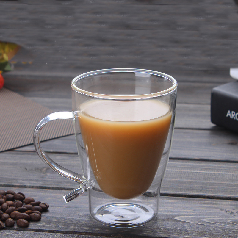 Wholesale popular creative double-layer glass cups, household cups, high borosilicate glass coffee cups, high-temperature resistant juice cups and water cups full figure