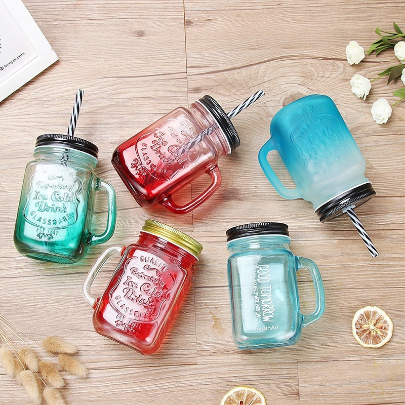 500ml Mason Rooster Cup, transparent glass cup with lid, milk tea, cold drink, beverage cup, tea brewing and drinking cup full figure