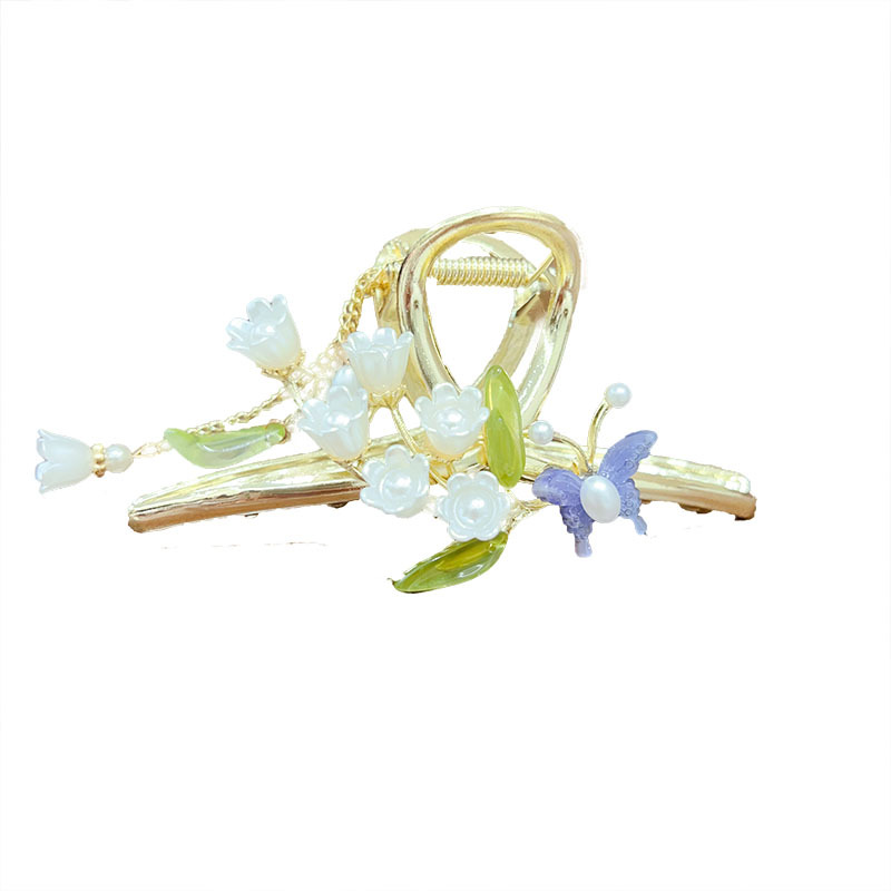 Butterfly bell orchid tassel grab clip, high-end and elegant female summer style grab clip, shark clip at the back of the head, sweet and elegant hair clip Item Picture