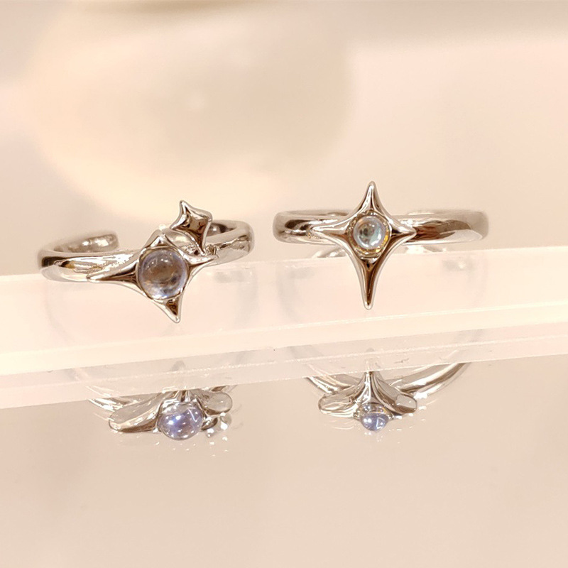 ins Cold style moonstone starlight open Ring for men and women, a niche design with a high-end feel, adjustable ring accessory Specification drawing