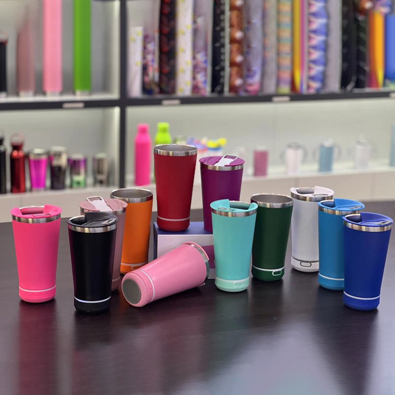 Wholesale of 16oz cross-border 304 stainless steel insulated cups, Bluetooth audio car cups, outdoor portable car beer mugs Specification drawing
