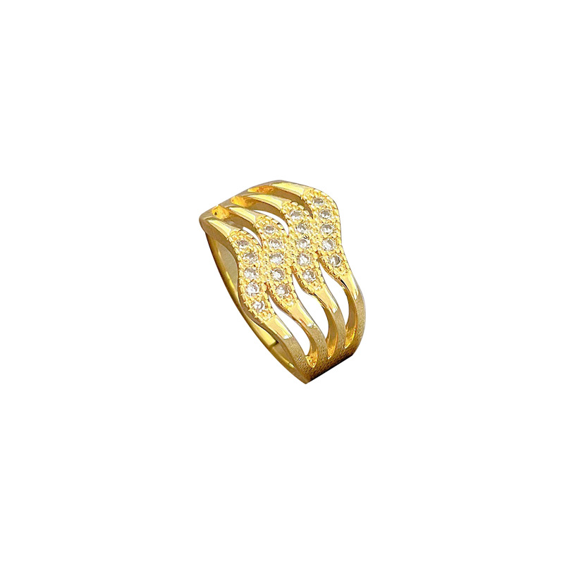 【 Real Gold 】 Four-layer zircon fashion ring with adjustable opening, simple Japanese-style bracelet, couple rings Item Picture