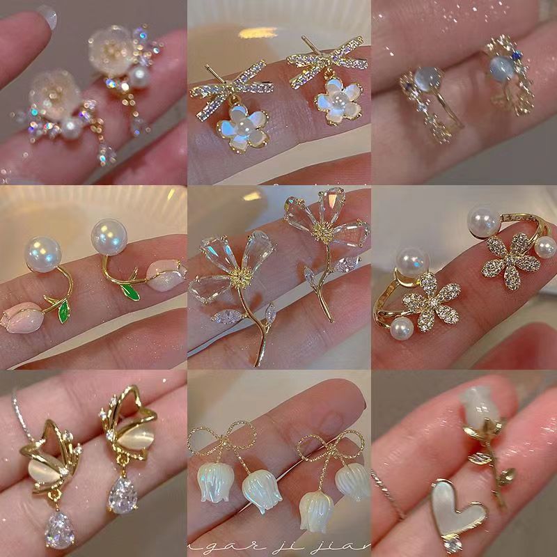 Korean style Instagram trendy flower stud earrings for women, high-end and light luxury earrings, versatile and fashionable forest-themed stud earrings full figure