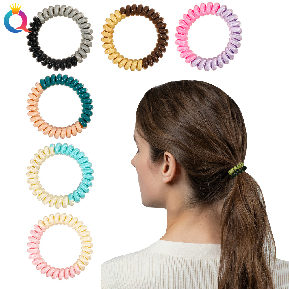 Qiyue Cross-border Amazon jelly-colored telephone line hair tie, color-matching hair tie, high-elasticity sweet hair tie wholesale details Picture