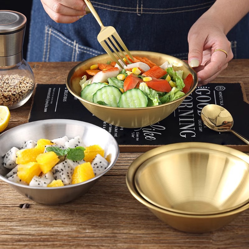 Stainless steel salad bowl, single-layer V-shaped dessert bowl, Korean ramen bowl, hotel golden seasoning bowl, commercial snack bowl details Picture