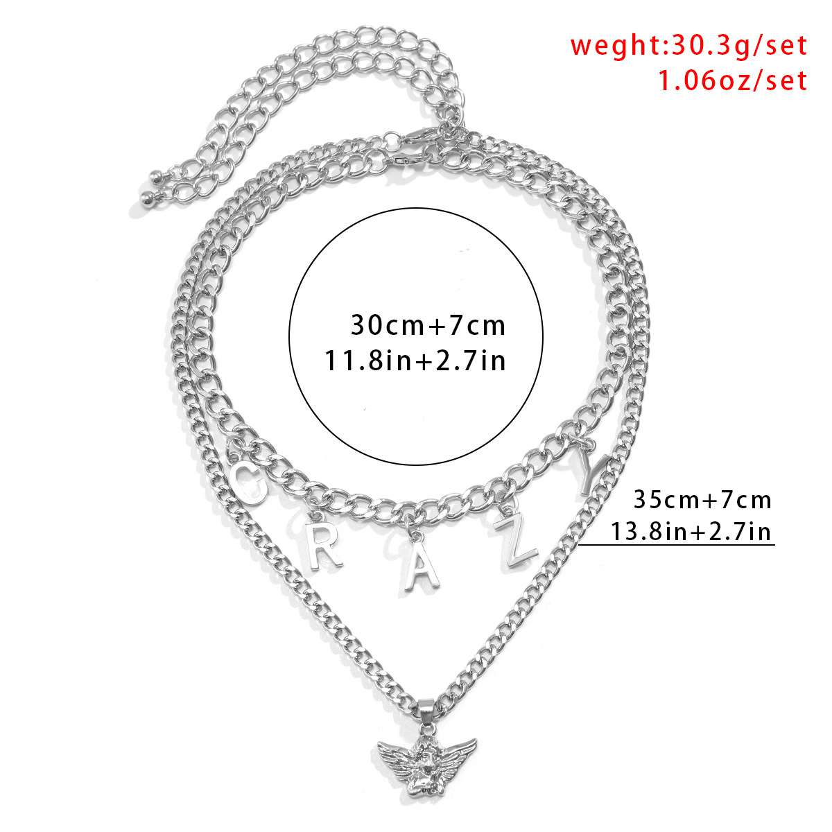 European and American cross-border accessories, retro little angel necklace, women's niche and simple necklace, CRAZY letter tassel collarbone chain Application Scenario