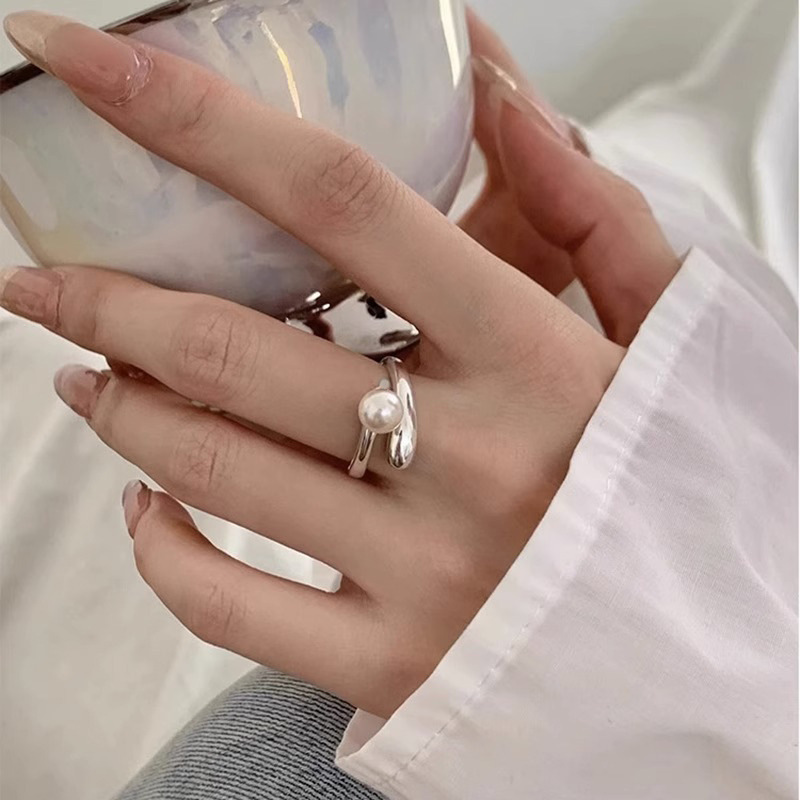French irregular niche design, high-end pearl opening ring, women's fashionable and individual index finger ring new style ring Specification drawing