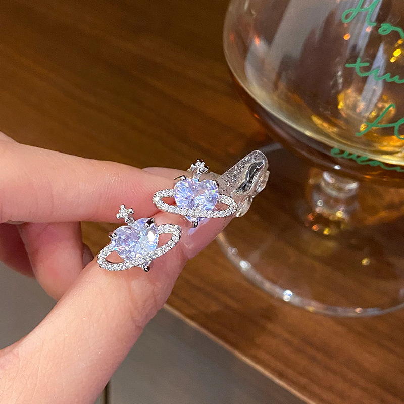 925 Silver Needle micro-inlay Zircon Planet earrings, ins style, versatile, niche design, high-end, light luxury, internet-famous earrings Specification drawing