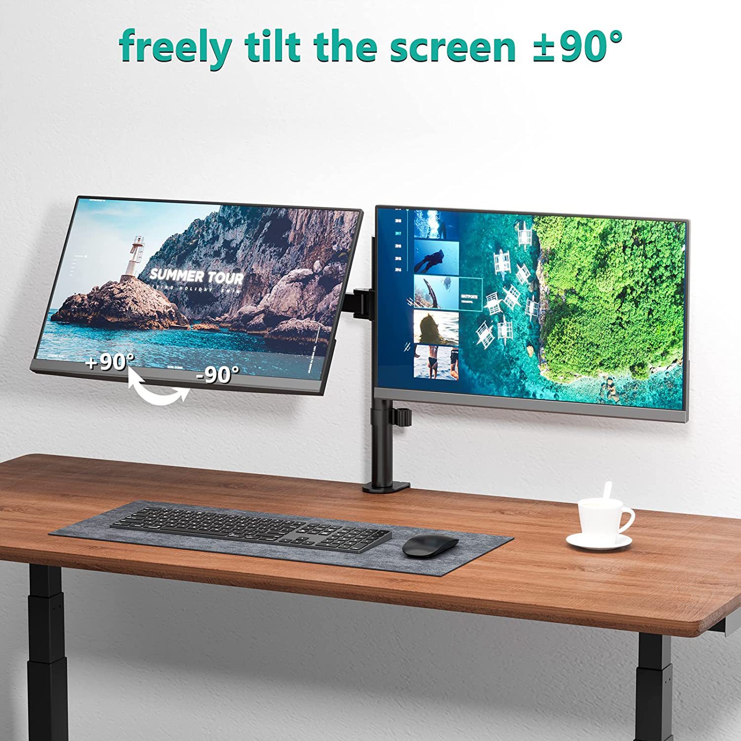 Monitor stand arm, non-drilling rotating dual-screen fixture, perforated computer screen universal lifting and height-increasing frame Application Scenario