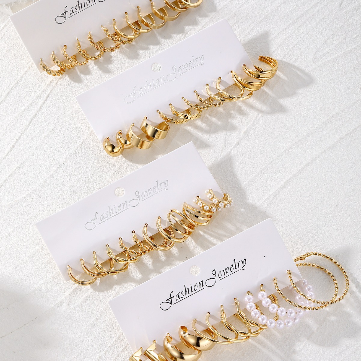 Cross-border new metal twist earrings set 6 pairs of creative, retro and simple geometric earrings for women wholesale Specification drawing