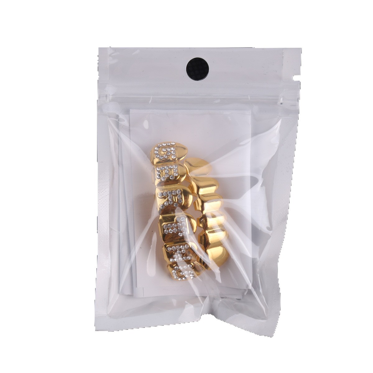 The manufacturer supplies popular Hiphop decorative braces with real gold plating and diamond gold teeth grills in Europe and America Item Picture