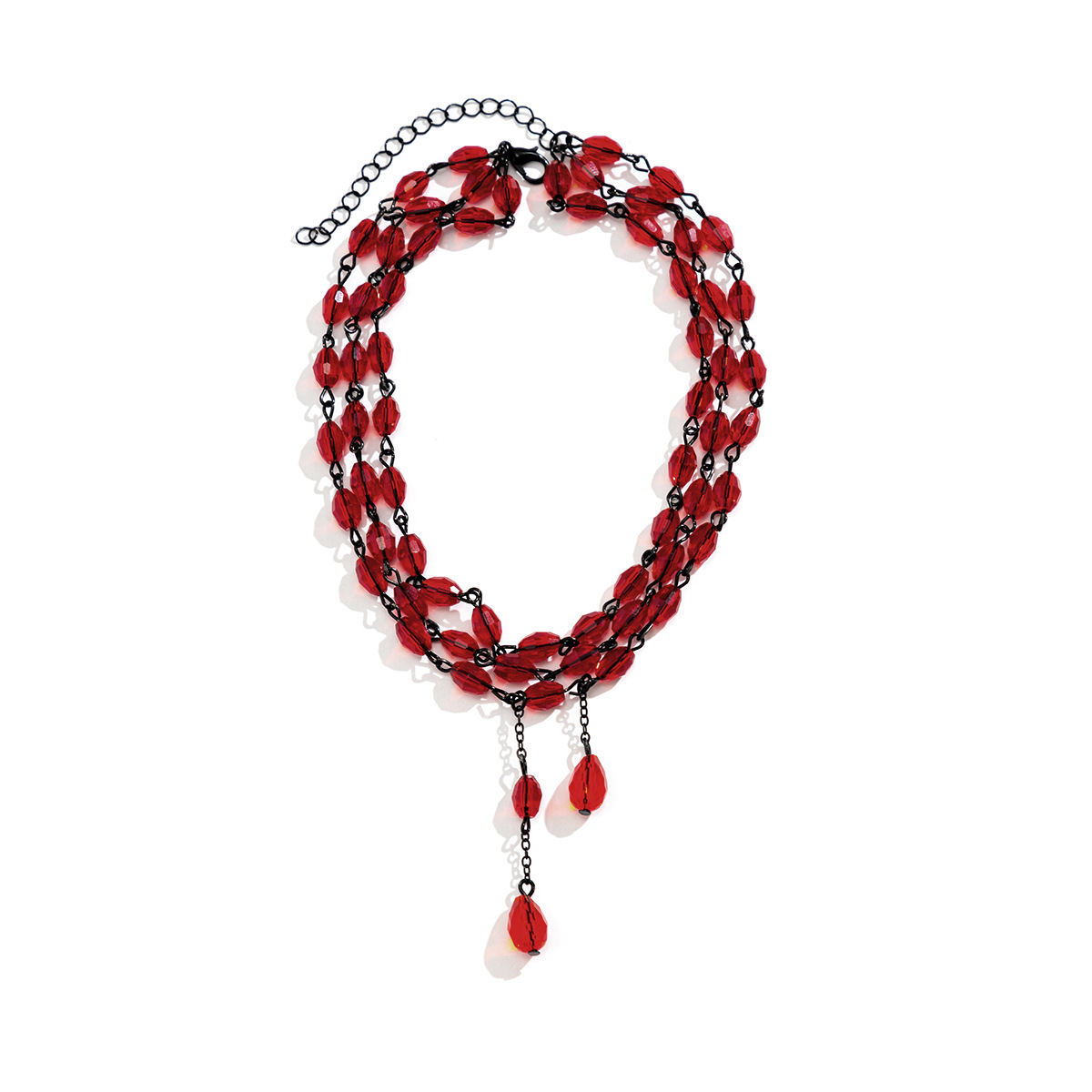 European and American cross-border Gothic style retro red beaded imitation crystal choker necklace, French water drop tassel necklace Item Picture