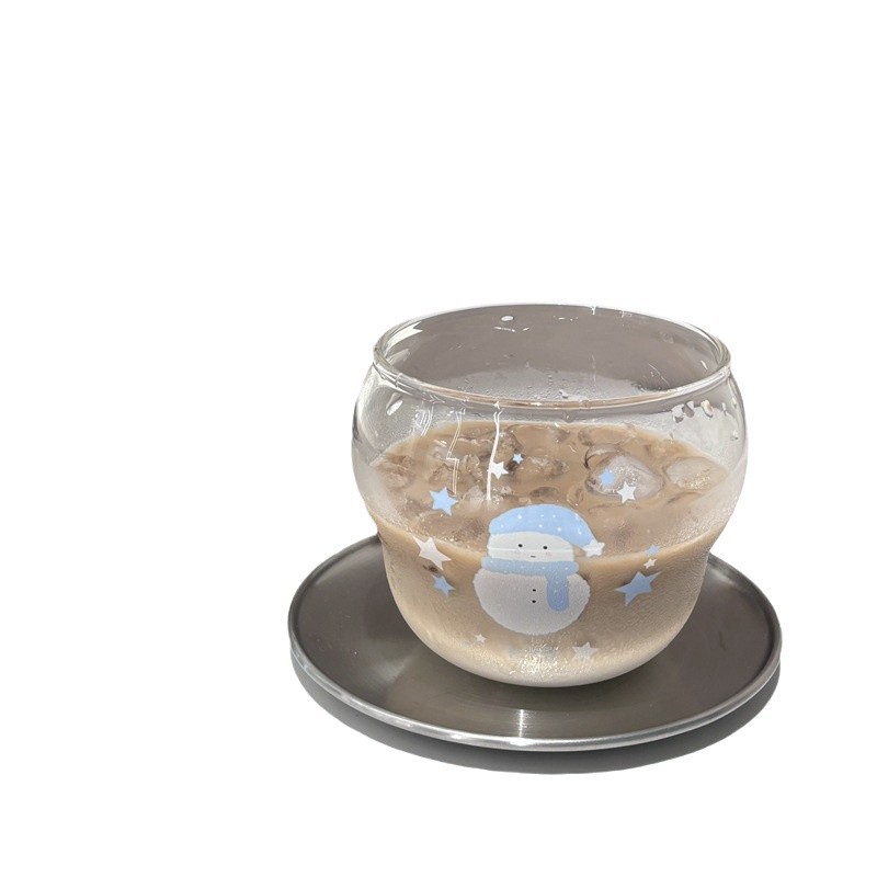 Cross-border homemade Ins-style Christmas snowman glass cup, glass cold brew coffee cup, glass juice drinking cup Item Picture