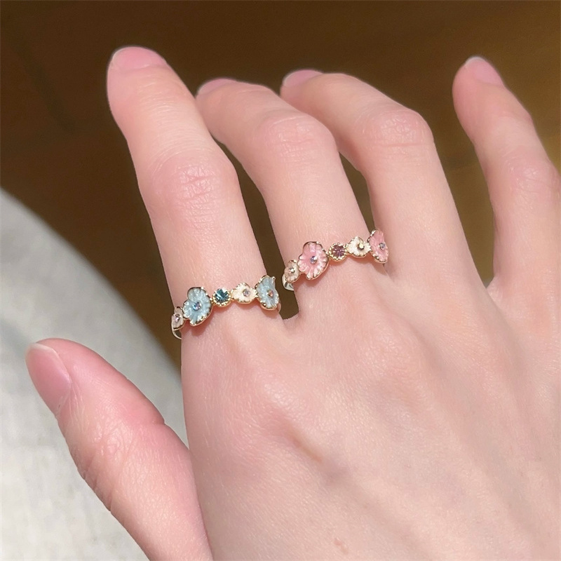 Mother-of-pearl blue enamel ring for women, 2025 new style index finger ring, light luxury, niche and unique, high-end open ring trend Specification drawing