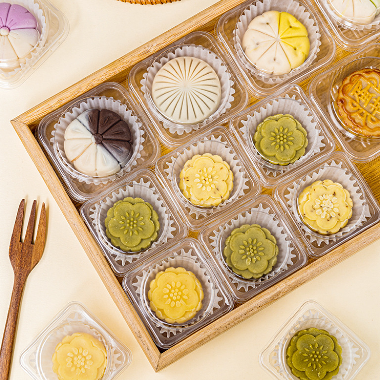 Ice skin mooncake packaging box, mung bean cake, yam pastry box, individual package, Cantonese mooncake packaging transparent blister box details Picture