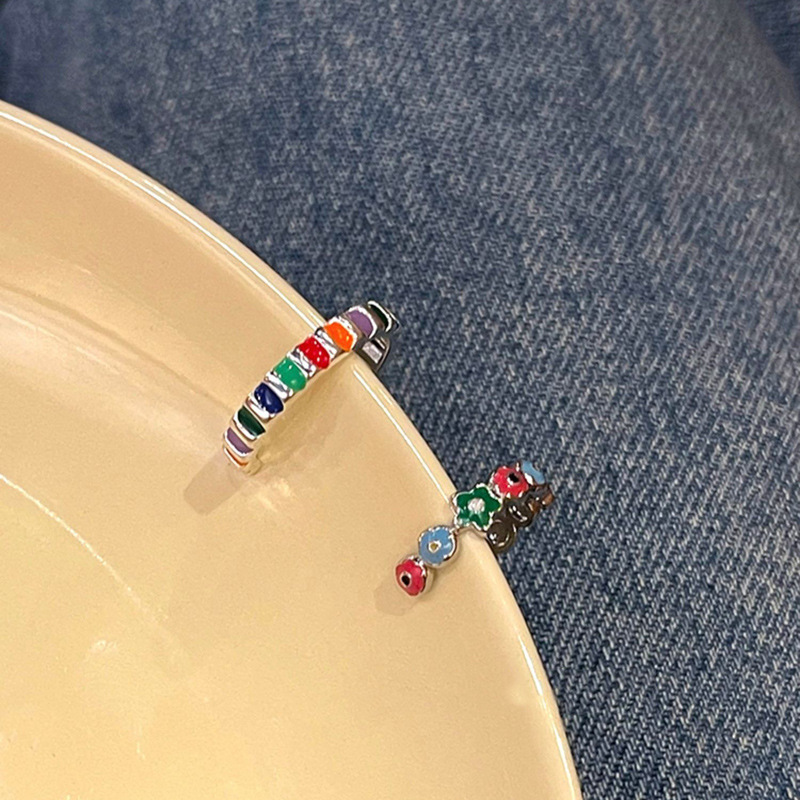 Sweet, cool and trendy colorful flower couple Hyuna's unique drip glaze sweet opening adjustable ring, a gift for best friends details Picture