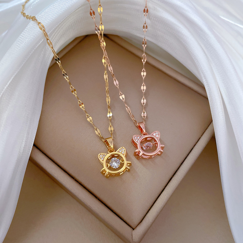 【 Titanium Steel 】 A lively cat with full diamonds, exuding a light luxury and elegant charm. The full diamond necklace is a versatile collarbone chain made of titanium steel Specification drawing