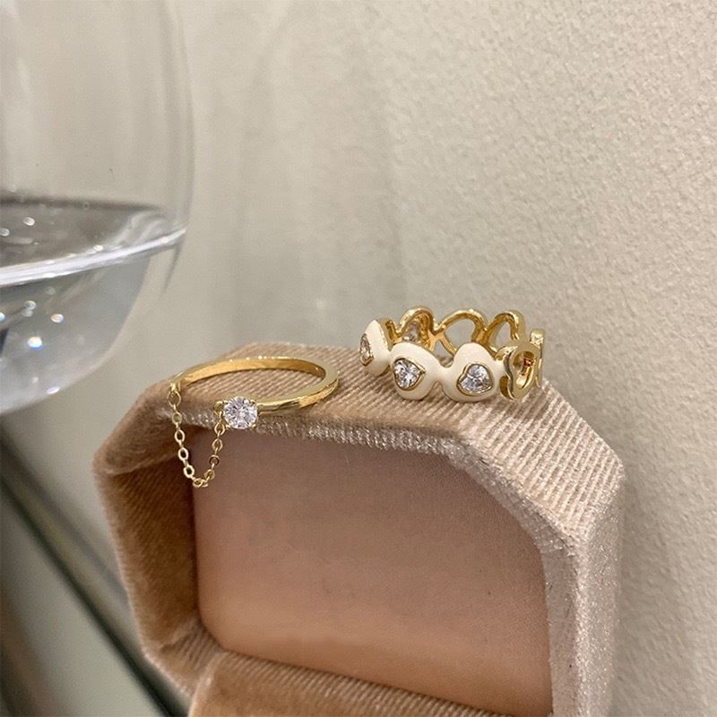 Heart-shaped glazed zircon ring for women, adjustable opening, light luxury, niche, high-end, simple and trendy style, versatile ring full figure
