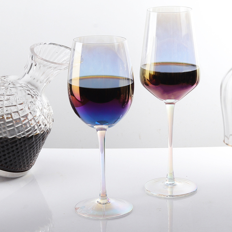 Wholesale of household high-appearance-level seven-color red wine glass sets and commercial crystal glass dazzling high-footed wine glasses full figure