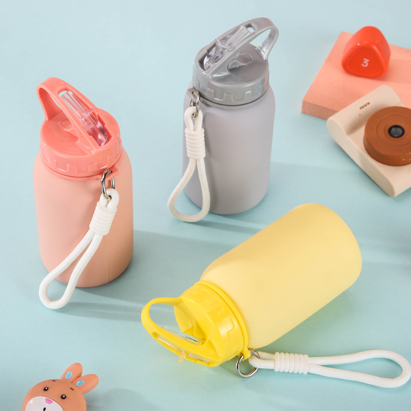 Sports outdoor silicone water bottle, children's travel water cup, portable folding new macaron cute compressed water bottle details Picture