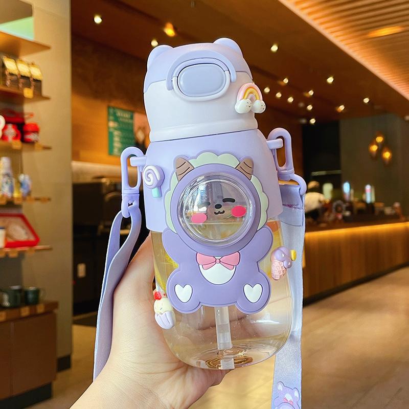 Wholesale of new cartoon summer children's water cups, large-capacity portable sports water cups with straws, anti-drop plastic cups Application Scenario