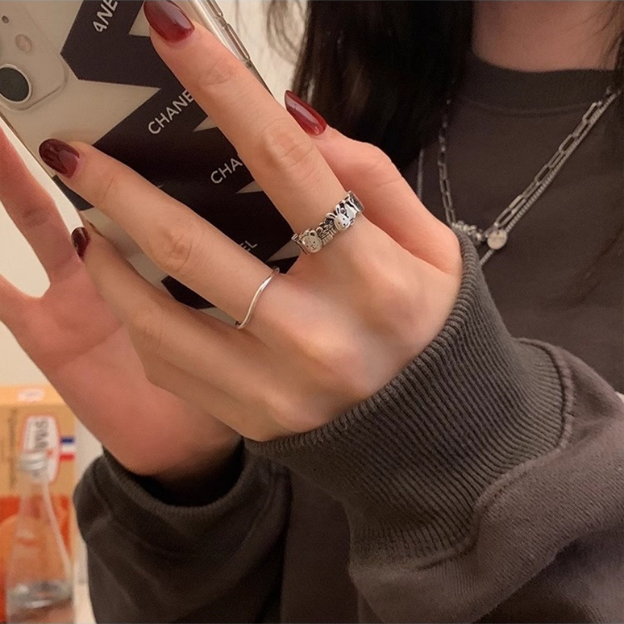 Light luxury and niche design cartoon animal ring, women's fashionable and individual index finger ring, simple yet elegant, versatile ring trend details Picture