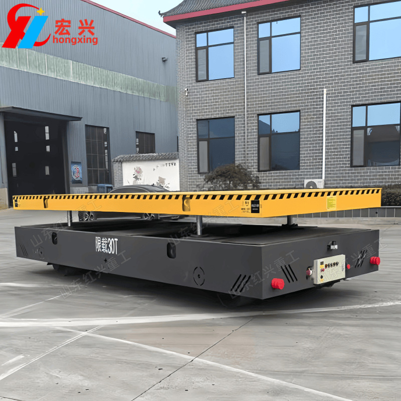 Flatbed electric flat car, four-wheel handling car, trackless electric floor flat car, industrial track floor flat car, 20 tons, 30 tons full figure