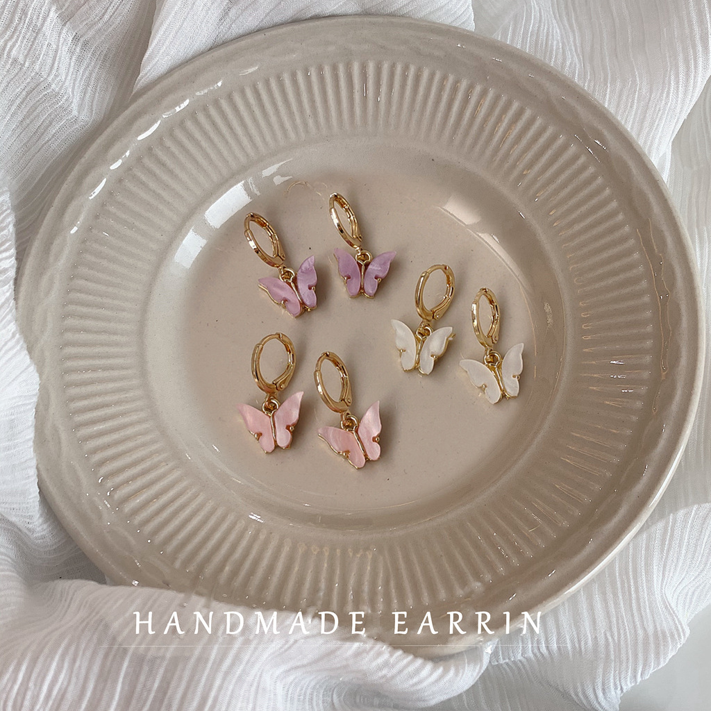 Niche ins Korean style, ladylike charm, butterfly fresh earrings, fashionable and versatile earrings, ear buckles and stud earrings for women full figure