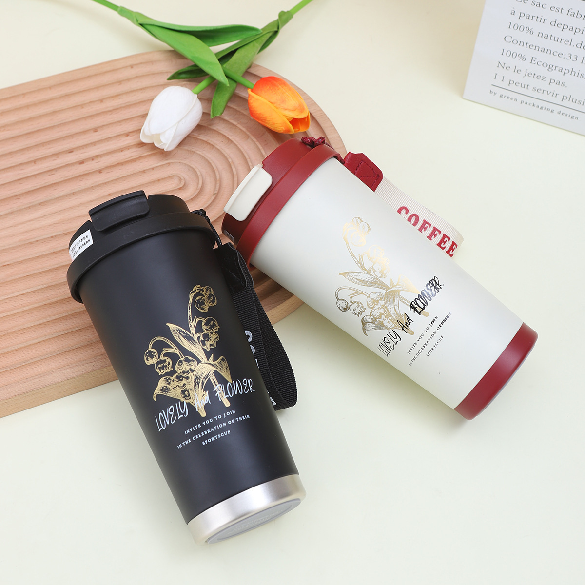 New best-selling 316 stainless steel insulated cup, double-layer vacuum portable coffee cup with a lifting rope, home and office travel cup Specification drawing