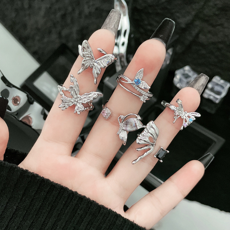 New cross-border irregular three-dimensional butterfly opening ring for women's Instagram, with a cold and niche design sense details Picture