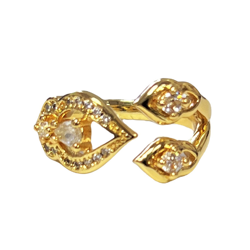 Cross-border light luxury golden flower leaf elegant open ring, women's niche fashion exquisite index finger ring, sweet and cool accessory Item Picture