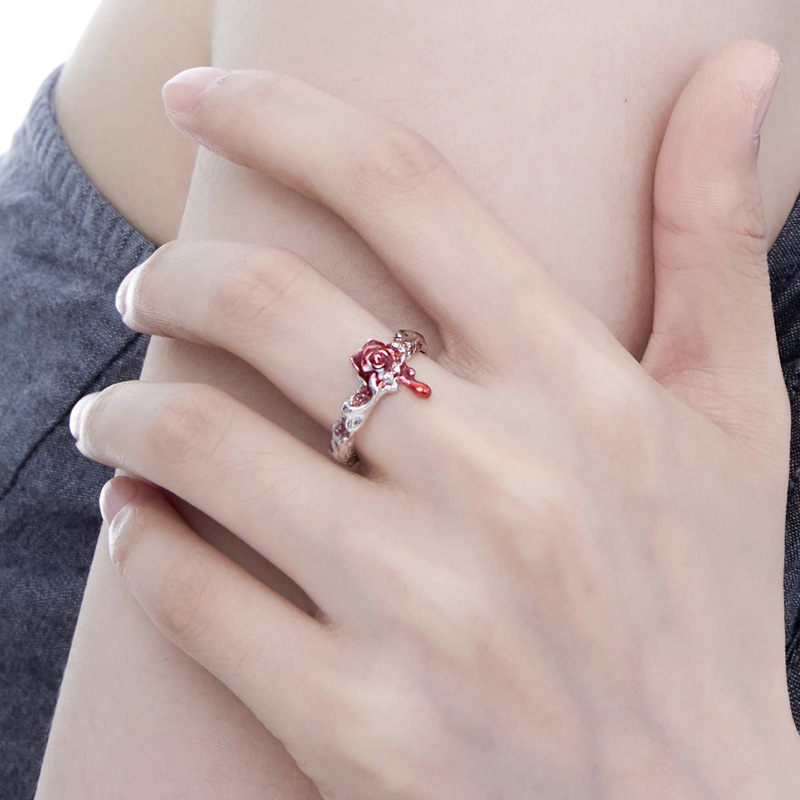 Sweet and cool style, fashionable and exquisite rose drip glaze ring, women's niche design, ins cold style, high-end sense, index finger ring trend Specification drawing