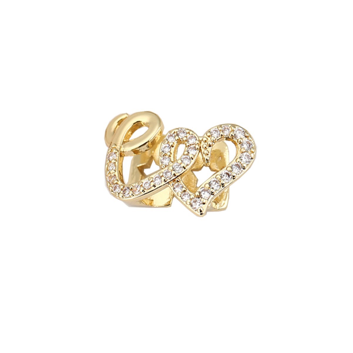 European and American double-heart copper micro-inlaid zircon hip-hop teeth set teeth grills, personalized and trendy teeth decoration Item Picture