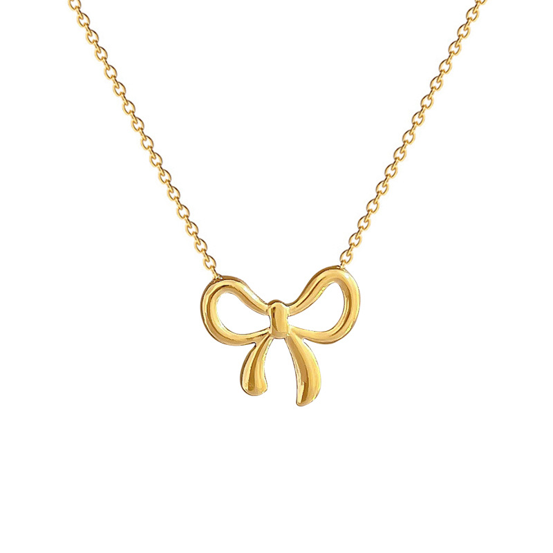 【 All-titanium Steel 】 Forest style bow minimalist style, real gold necklace inside the furnace, female Instagram influencer collarbone chain accessory Item Picture