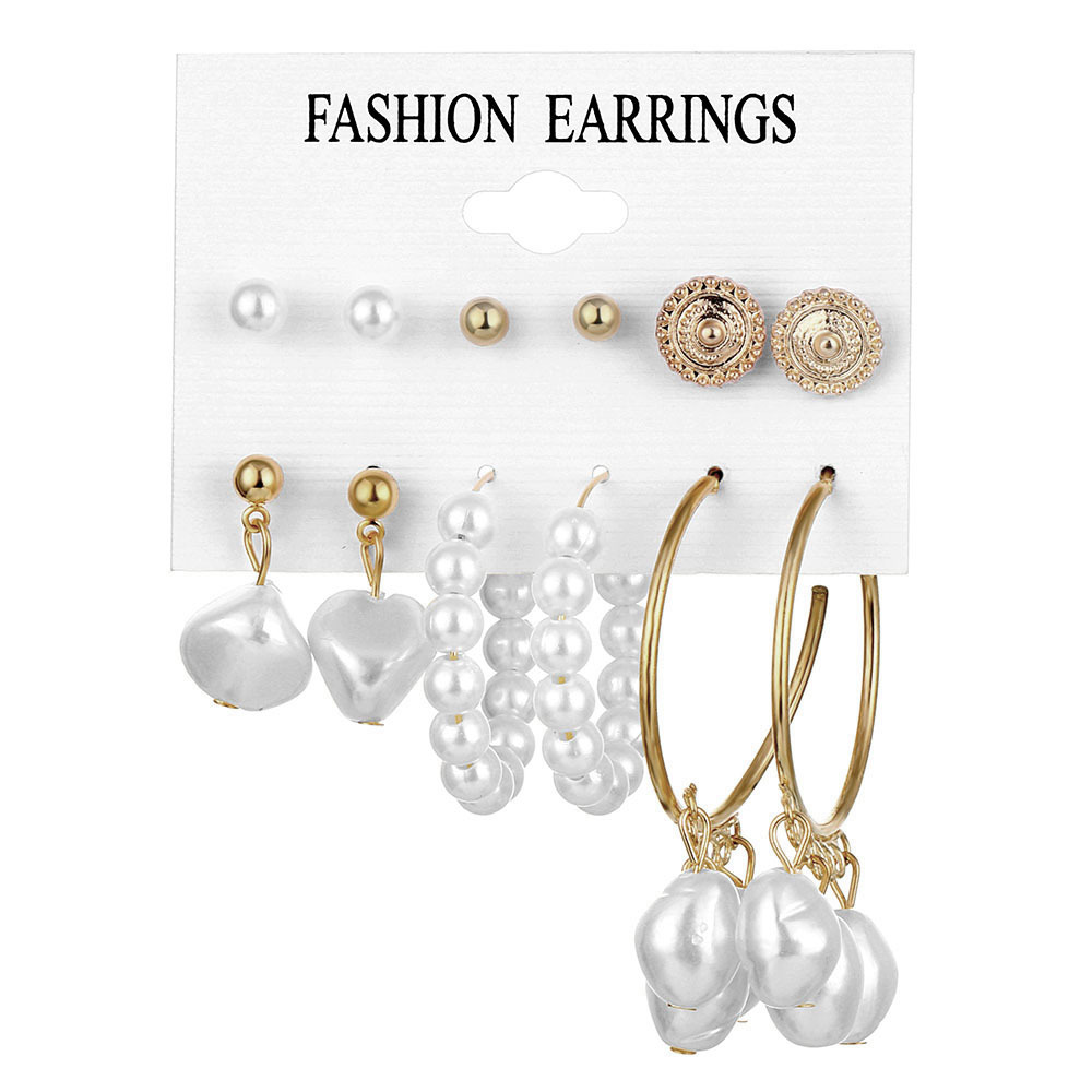 European and American cross-border shell pearl fashionable feminine charm earring set, European and American retro ring earring 6-piece set Application Scenario