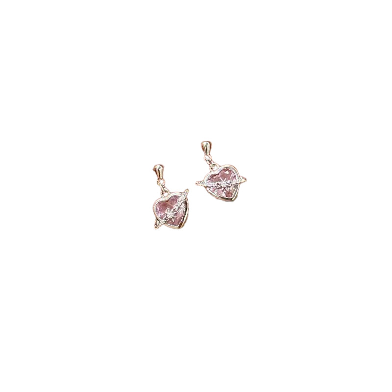 A must-have for sweet girls! Pink zircon heart-shaped earrings for women, a light luxury, high-end, niche design, fashionable, versatile and simple earrings Item Picture