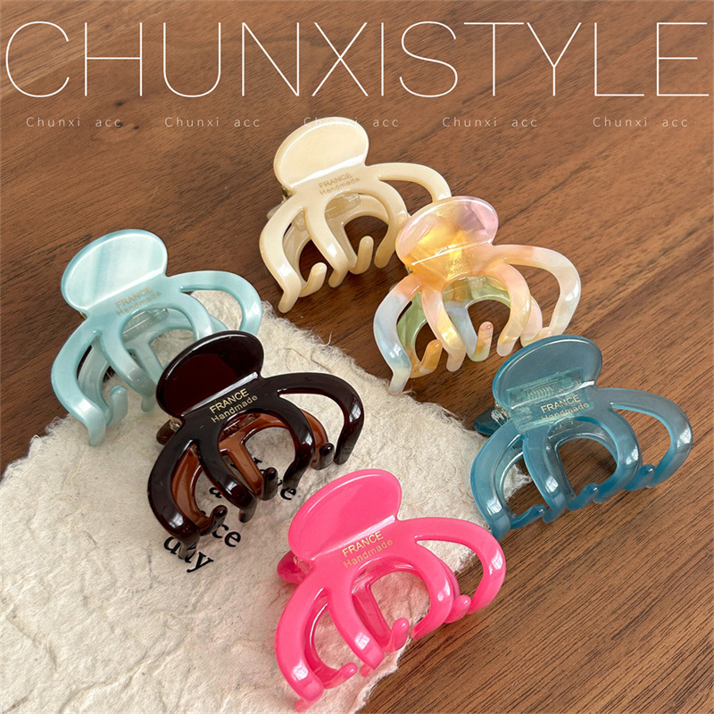 French pumpkin acetate hairpin, medium-sized female shark hairpin at the back of the head, simple semi-tied hairpin, hair clip headwear details Picture